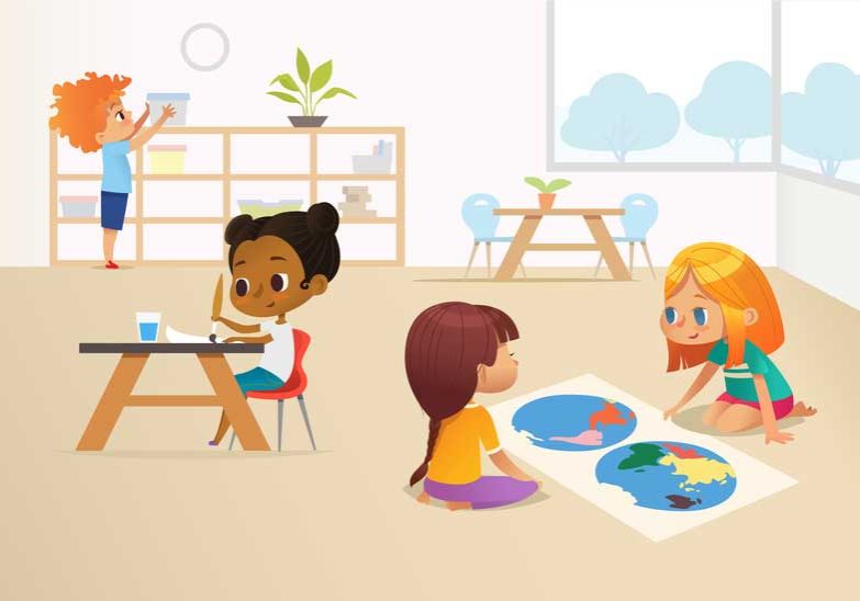 Kids Learning in Classroom Illustration